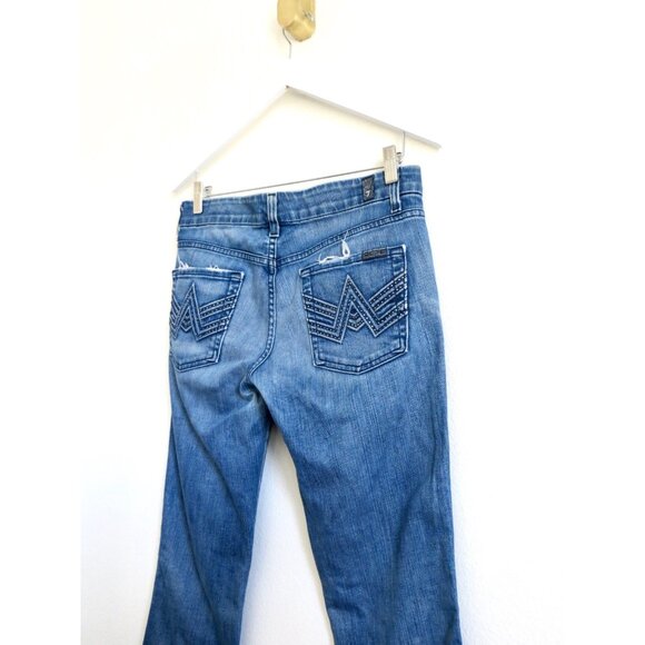 7 Seven For All Mankind A Pocket Flare Jeans Rhinestones Blue SZ 28 - Picture 4 of 9